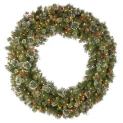 60 Inch Snowy Pine Lighted Artificial Wreath