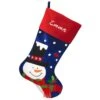 24 Inch Personalized Blue And Red Velvet Stocking With Snowman And Scarf