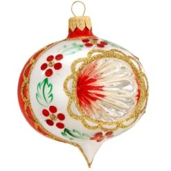 Red Reflector With Floral Pattern Glass Ornament