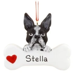 Personalized Boston Terrier With Bone Ornament