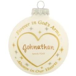 Personalized Forever In God's Arms Glass Ornament