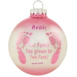 Personalized Pink Baby Footsteps Glass Ornament
