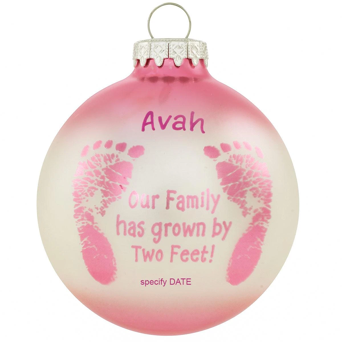 Personalized Pink Baby Footsteps Glass Ornament 1 Personalized Pink Baby Footsteps Glass Ornament