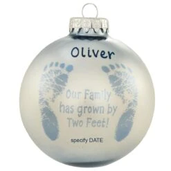 Personalized Blue Baby Footsteps Glass Ornament