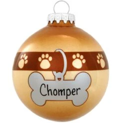 Christmas Decoration Store 13 Personalized Dog Collar With Bone Tag Glass Ornament