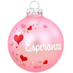 Personalized Pink Heart Swirl Glass Ornament