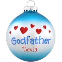 Personalized Godfather With Hearts Glass Ornament