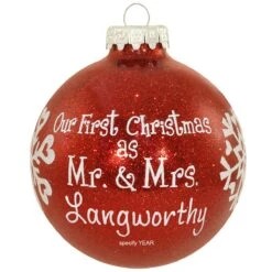 Personalized First Christmas As Mr And Mrs Red Sparkle Ornament