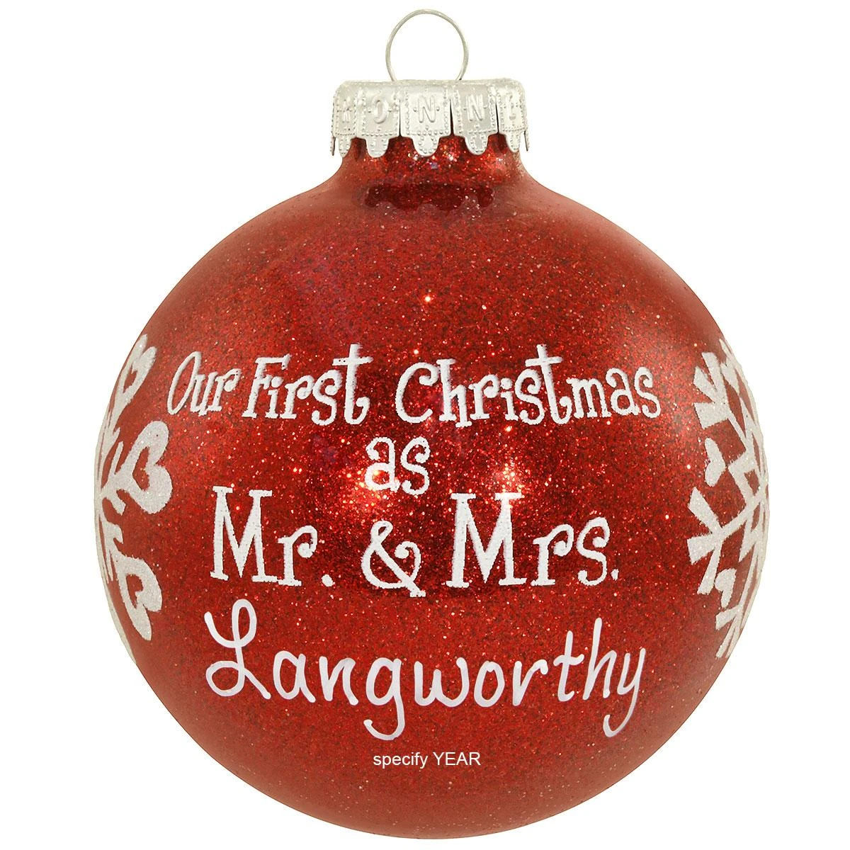 Personalized First Christmas As Mr And Mrs Red Sparkle Ornament 1 Personalized First Christmas As Mr And Mrs Red Sparkle Ornament