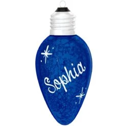 Personalized Blue Light Bulb Glass Ornament