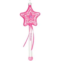Personalized Pink Magic Wand Glass Ornament