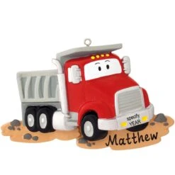 Personalized Silver And Red Dump Truck Ornament