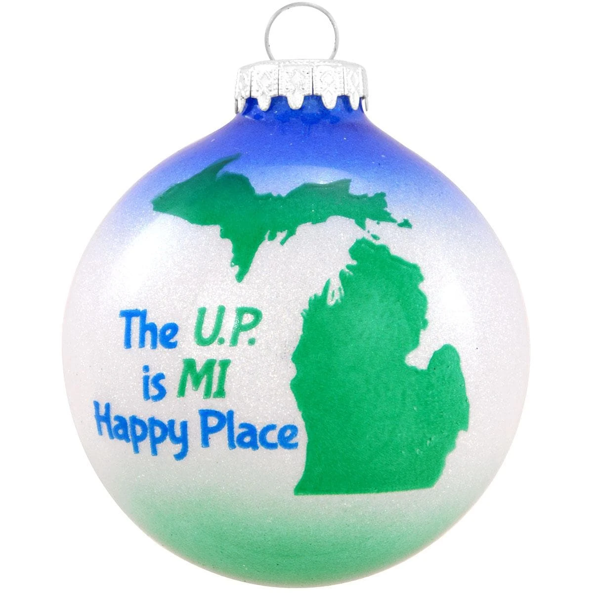 The UP Is MI Happy Place Glass Sparkle Ornament 1 The UP Is MI Happy Place Glass Sparkle Ornament