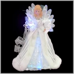 12 Inch White And Silver Fiber Optic Angel Tree Topper