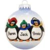 Personalized Penguin Family Of 3 Glass Sparkle Ornament