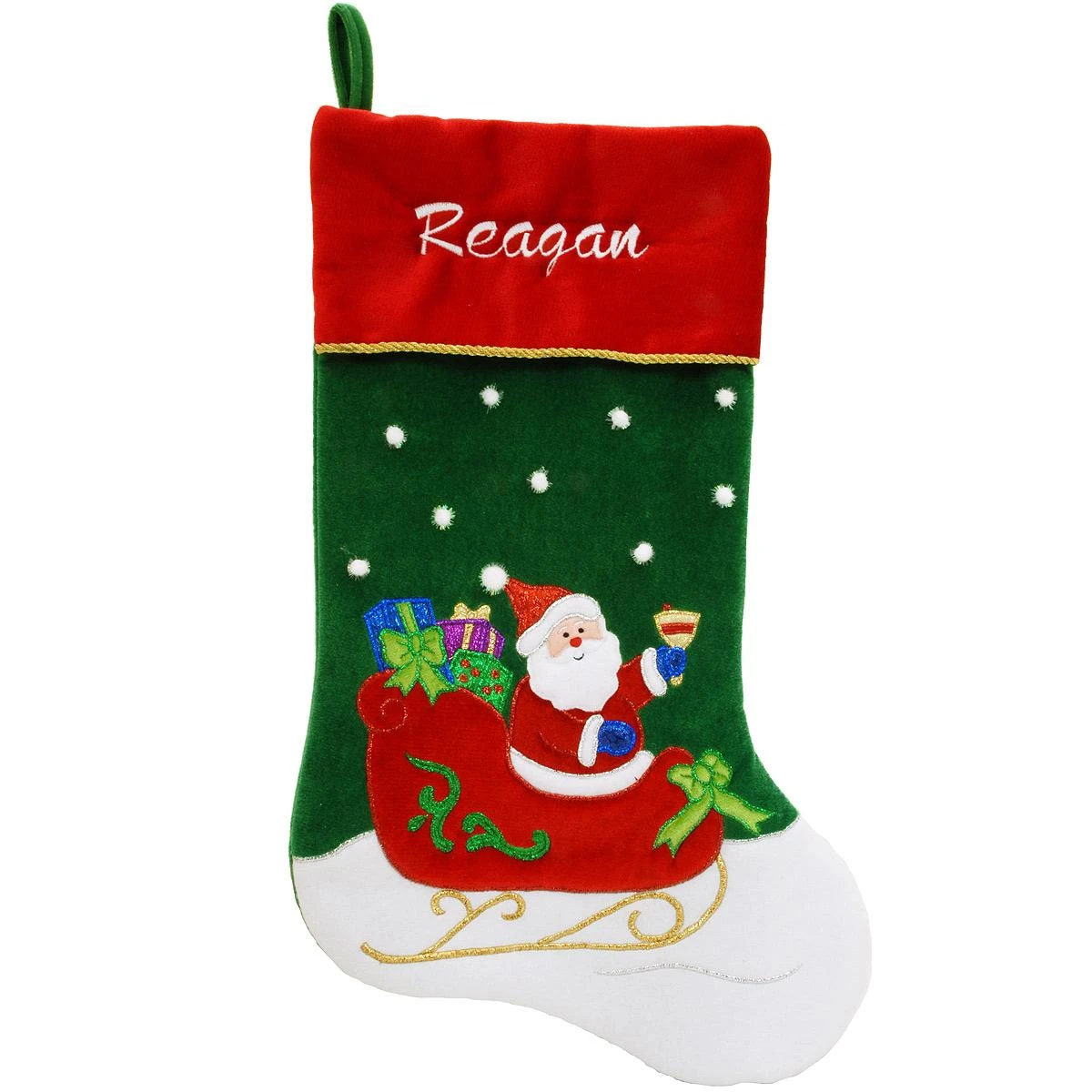 24 Inch Personalized Santa In Sleigh Stocking 1 24 Inch Personalized Santa In Sleigh Stocking