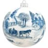 Blue Village Scene On White Glass Ornament