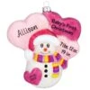 Personalized Pink Snowman Baby's First Christmas Glass Sparkle Ornament