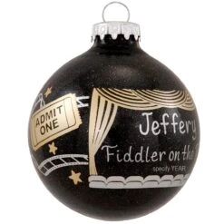 Personalized Theatre Design On Black Sparkle Glass Ornament