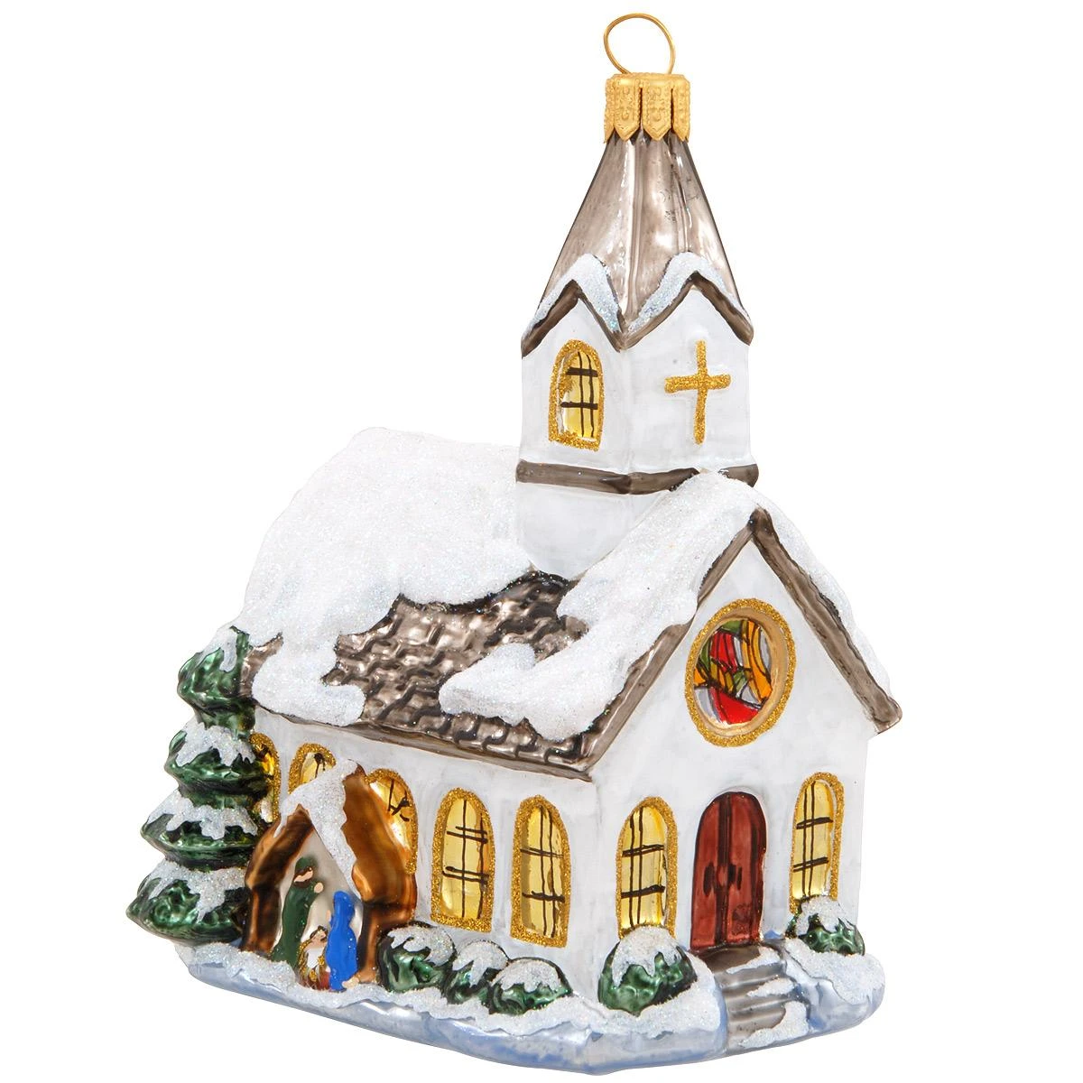 Country Church With Nativity Glass Ornament 1 Country Church With Nativity Glass Ornament