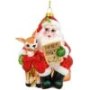 Santa With Deer And Music Sheet Glass Ornament