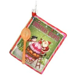 Recipe Book With Santa Glass Ornament