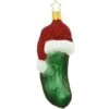 Merry Pickle Glass Ornament With Santa Hat