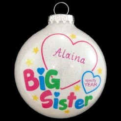 Personalized Big Sister Glass Sparkle Ornament
