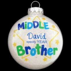 Personalized Middle Brother Glass Sparkle Ornament