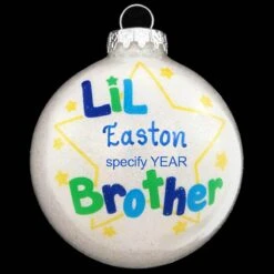 Personalized Lil Brother Glass Sparkle Ornament