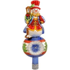 Snowman With Cardinal And Lantern Glass Tree Topper