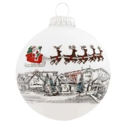 Santa In Sleigh Over Bronner's Glass Heart Gifts Ornament