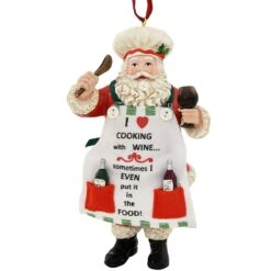 Santa Chef With Wine Resin Ornament