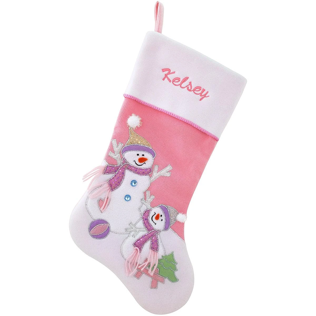 20.5 Inch Personalized Pink Knit Stocking With Snowmen 1 20.5 Inch Personalized Pink Knit Stocking With Snowmen