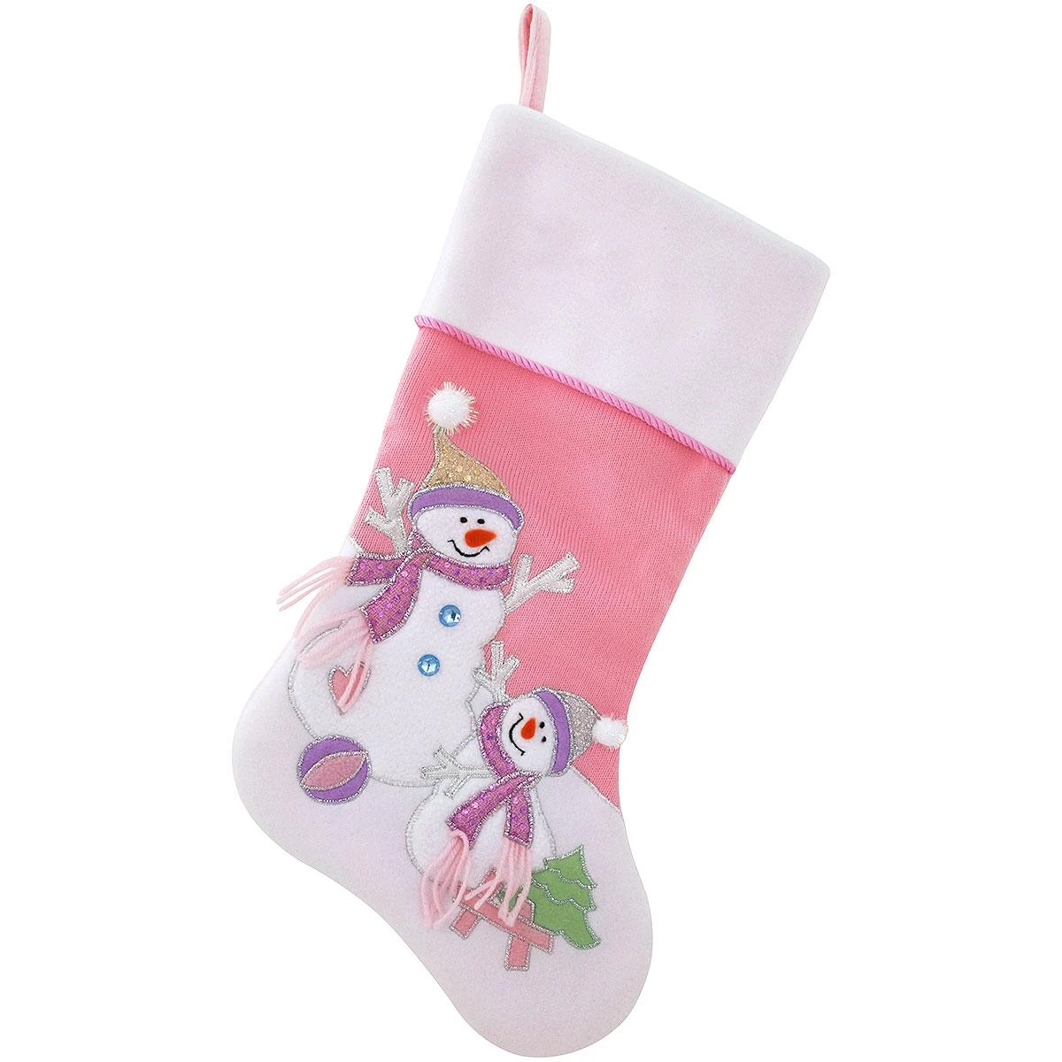 20.5 Inch Personalized Pink Knit Stocking With Snowmen 2 20.5 Inch Personalized Pink Knit Stocking With Snowmen - Image 2