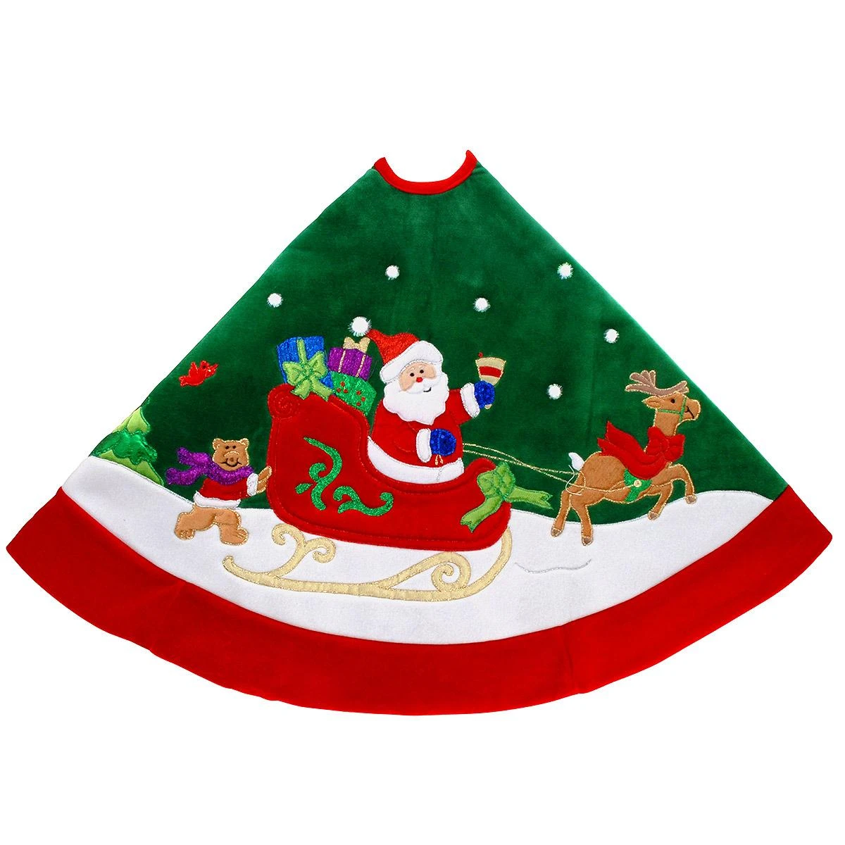 48 Inch Green Velvet Tree Skirt With Santa And Sleigh 1 48 Inch Green Velvet Tree Skirt With Santa And Sleigh