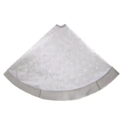 48 Inch Grey Organza Tree Skirt With Silver Glitter Snowflakes