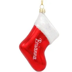 Personalized Glass Red Stocking Ornament