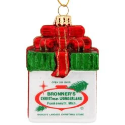White Gift Package With Bronner's Logo Glass Ornament