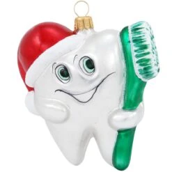Tooth With Toothbrush Glass Ornament