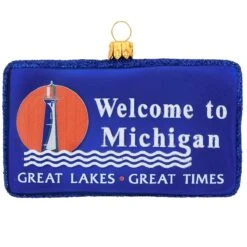 Michigan Welcome Sign Glass Ornament