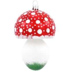 Red And White Capped Mushroom Glass Ornament