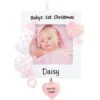 Personalized Baby's First Christmas White And Pink Photo Frame Ornament