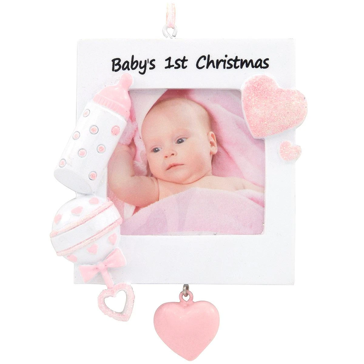 Personalized Baby's First Christmas White And Pink Photo Frame Ornament 2 Personalized Baby's First Christmas White And Pink Photo Frame Ornament - Image 2