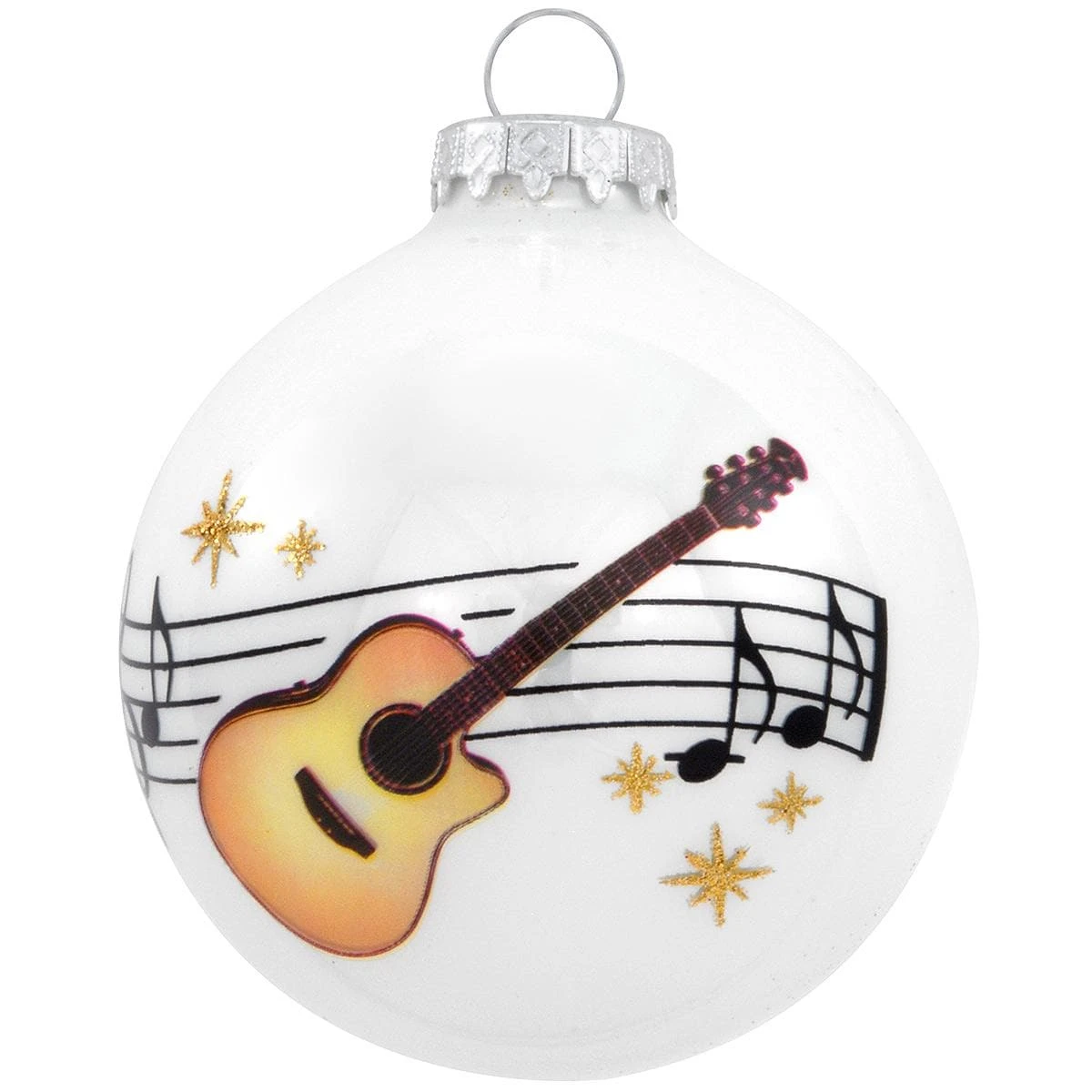 Personalized Guitar With Music Staff And Stars Glass Ornament 2 Personalized Guitar With Music Staff And Stars Glass Ornament - Image 2