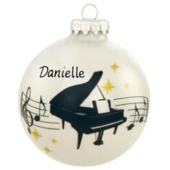 Personalized Grand Piano With Music Staff And Stars Glass Ornament