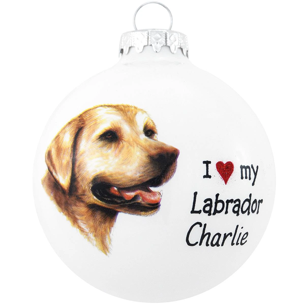 Personalized I Love My Labrador Yellow Face On White Glass Ornament 1 Personalized I Love My Labrador Yellow Face On White Glass Ornament
