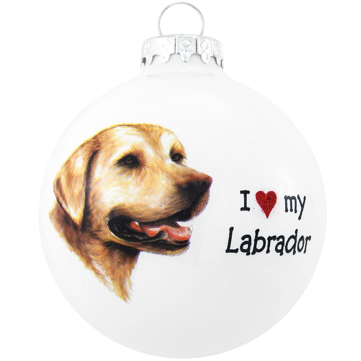 Personalized I Love My Labrador Yellow Face On White Glass Ornament 2 Personalized I Love My Labrador Yellow Face On White Glass Ornament - Image 2