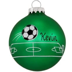 Personalized Soccer Field With Ball Round Glass Ornament