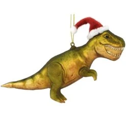 Tyrannosaurus With Santa Hat Glass Ornament